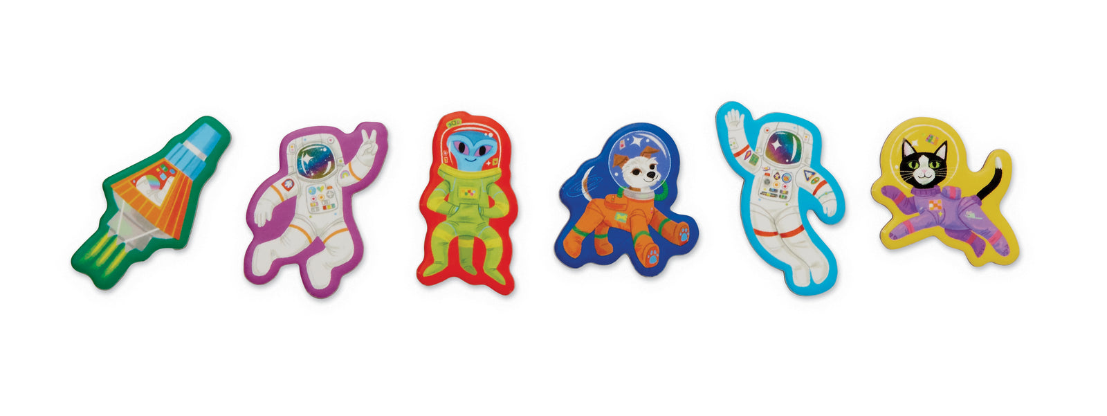 Set of colorful animal-shaped game pieces.